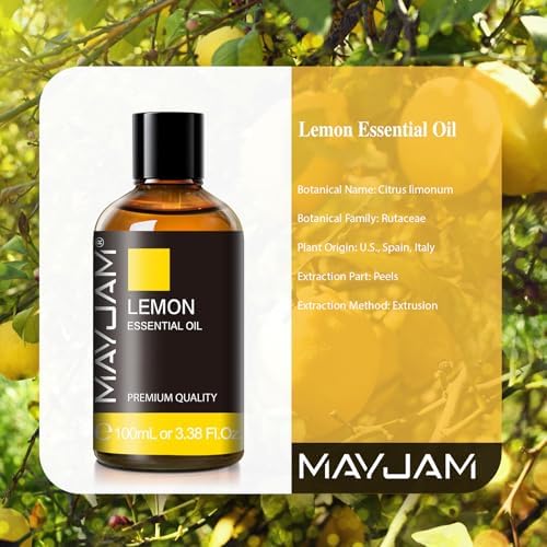 MAYJAM Lemon Essential Oil for Diffuser Soap Candle Making, 3.38FL.OZ