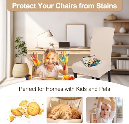 SearchI Dining Room Chair Covers Set of 4, Stretch Parsons Chair Slipcovers Super Fit Spandex Removable Washable Kitchen Chair Protector Cover for Dining Room, Hotel, Ceremony (Beige-Yellow)
