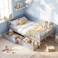KOMFOTT Full Bed Frame with Rails, Wood Daybed with Side Shelf & 2 Storage Drawers, Platform Bed with Guardrail & Wooden Slat Support for Kids Teens, No Box Spring Needed (Full,Grey)