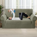 MAXIJIN Stretch Loveseat Couch Cover for 2 Cushion Couch (55"-69" Washable Sofa Slipcovers with Non-Slip Foam & Elastic Strap, Dog Cat Pet Friendly Furniture Protector (Medium, Army Green)