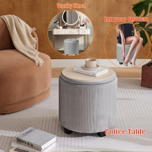 BLEXA Tufted Ottoman Set of 2 Large Round Velvet Storage Ottoman Gray
