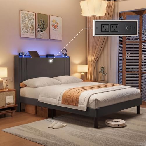 Gizoon Queen Bed Frame with Charging Station and LED Lights