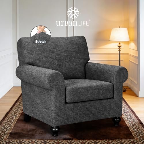 URBANLIFE 2-Piece Stretch Sofa Covers for 1 Cushion Couch, Charcoal Gray