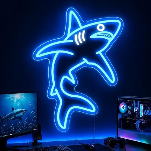 Shark Neon Sign, Dimmable LED Wall Light for Bedroom, Boys Room or Man Cave, Shark Wall Decor Night Light, Ocean-Themed Birthday or Christmas Gift