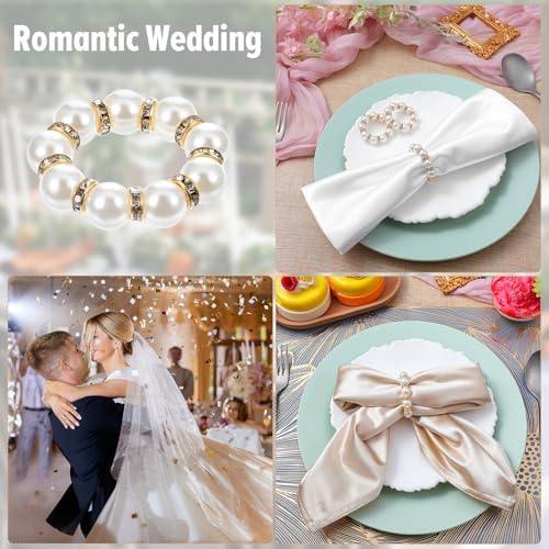 100Pcs Pearl Napkin Rings Imitation Pearl Ring Napkin Holder Delicate Gold Beaded Serviette Buckles for Wedding Christmas Dinner Banquet Decor Party Table Settings