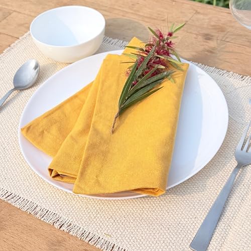 Ramanta Home Mustard Cotton Dinner Napkins Set of 12, 18x18 Inch