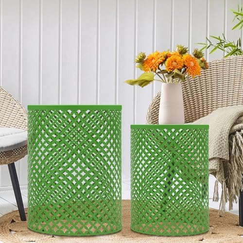 Metal Frame Accent Table,Cylindrical Outdoor Side Table,Decorative Garden Stool,Set of 2 Nesting Side Table,Modern Decorative Garden Stool for Patio Balconies Cafes Parks (2, Green)