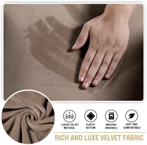 H.VERSAILTEX Stretch Velvet 2 Piece T Cushion Sofa Slipcovers - Individually Fitting Cushion Covers for 2 Cushion Couch - Stay in Place (Camel)