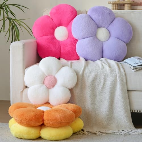 Zlgkjk Flower Pillows, Decorative Throw Pillow with Soft Plush for Couch Bed, Cute Daisy Pillow Cushion Home Decor Floral Throw Pillow (Orange, 19.6 Inches)