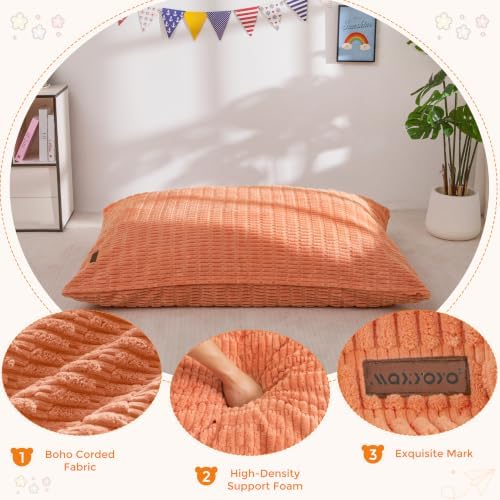 MAXYOYO Kids Bean Bag Chair, 3 in 1 Convertible Bean Bag Sofa with Removable Cover for Children, Soft Floor Lounger with Supportive Shredded Foam Filling, Floor Cushion Chair for Living Room, Playroom