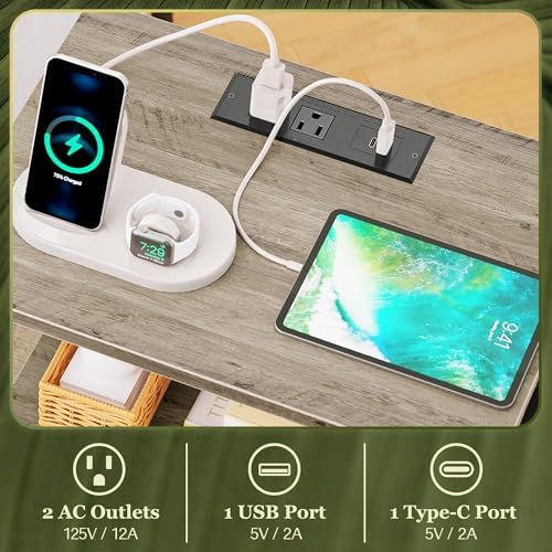 SUPERJARE Nightstand with Charging Station, USB-C Port, Bedside Table