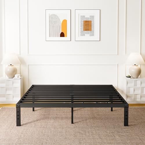 King Bed Frames, 12 Inches Platform Bed Frame, 3500lbs Heavy Duty Steel Slat, Non-Slip Design, No Box Spring Needed, Easy Assembly, Quiet Noise Free, Under Bed Storage Space, Black
