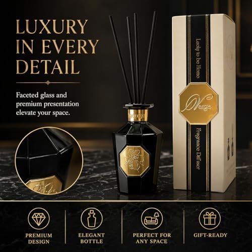 VANGIE Luxury Reed Diffuser for Home – Black Forest Fragrance | Warm Woody Home Scent | Elegant Glass Bottle with Rattan Reeds | Long-Lasting Home Fragrance | Decorative Gift for Living Room Bedroom