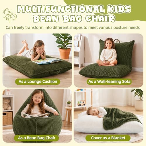 3 in 1 Kids Bean Bag Chair, Comfy Floor Sofa Chairs with Removed Cover