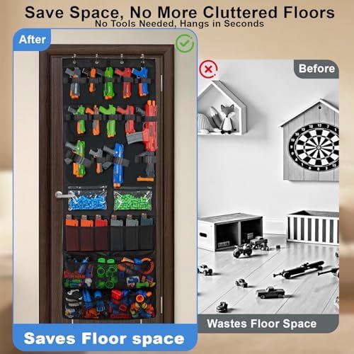 Over The Door Nerf Gun Toy Storage Organizer with Multi Pockets and Slots