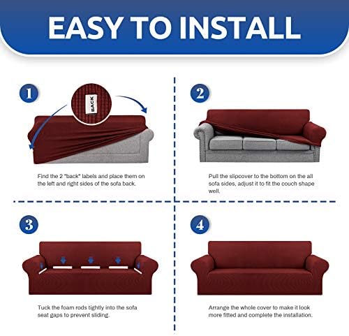 KEKUOU Stretch Couch Covers for Sofa, 3 Cushion Couch Slipcover,Dark Red