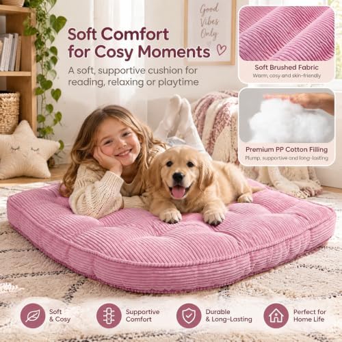 TOPCHANCES Large Corner Floor Cushion for Kids 39"x39", Soft Non-Slip Plush Floor Pillow, Playroom Reading Yoga Meditation Mat