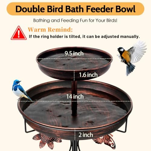 Daoeny Bird Bath for Outside, 42In Vintage Freestanding Birdbaths for Outdoors, Double Metal Bird Bath Feeder Bowls for Garden Patio Yard Lawn Decor, Upgraded 5-Pronged Base (Antique Bronze)