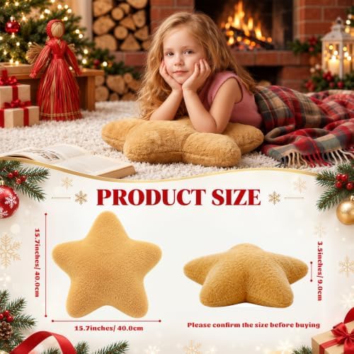 Soaoo 5 Pcs Star Fluffy Pillow Star Shape Pillow, Christmas Classic