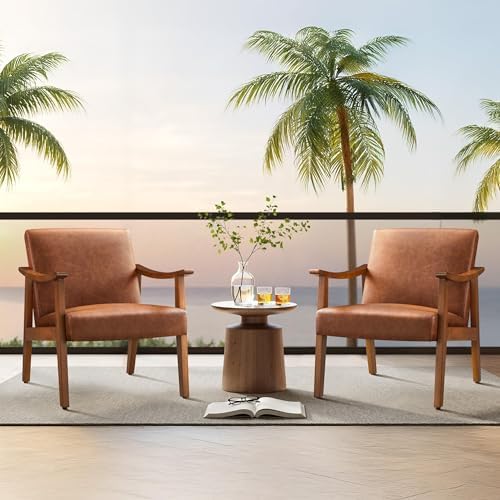 Yaheetech Accent Chairs Set of 2, Mid-Century Armchairs, Light Brown