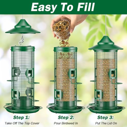 Metal Bird Feeder for Outdoors Hanging, Dark Green