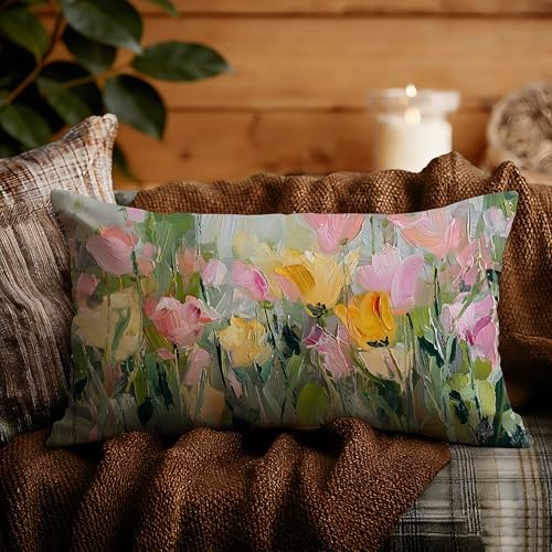 Abstract Spring Wildflower Floral Colorful Pillow Covers 12x20 Double-Sided,Rustic Cottagecore Colorful Flower Botanical Decorative Throw Pillow Covers for Home Bedroom Living Room