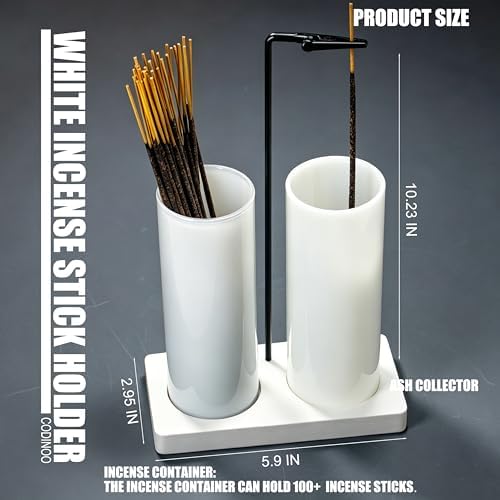 2 in 1 Incense Holder for Sticks,Glass Incense Burner Holder with Storage,Upside Down Incense Holder for Sticks with Glass Ash Catcher for Meditation Yoga Spa Room Home Decor[2 Long Full White]