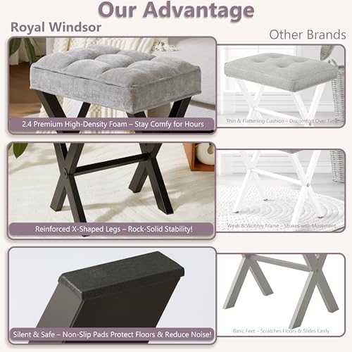 Royal Windsor Vanity Stool,Small Makeup Chair with Metal X Legs