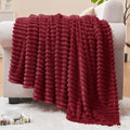 BEDELITE 3D Ribbed Burgundy Fleece Throw Blanket for Couch, 50x60 Inch