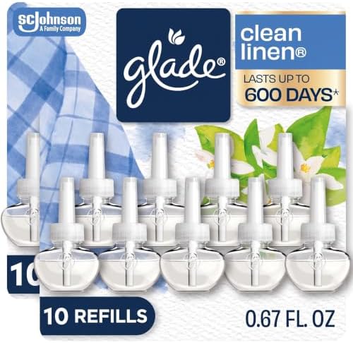 Glade PlugIns Refills Air Freshener, Scented and Essential Oils for Home and Bathroom, Clean Linen, 6.7 Fl Oz, 10 Count (Packaging May Vary) (Pack of 2)