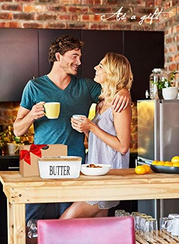 Ceramic Butter Dish with Lid and Knife & Silicone Seal 200ml 2 Pack White
