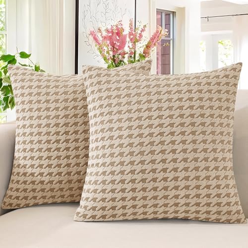 MAXIJIN Pack of 2 Throw Pillow Covers 18x18 Inch, Decorative Soft Couch Pillow Covers Square Accent Cushion Cover Farmhouse Pillow Cases for Sofa Bed Living Room Home Decor, Khaki