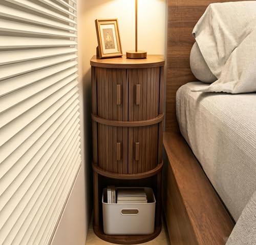 Narrow Nightstand Set of 2, Wooden Skinny Nightstand with Sliding Doors