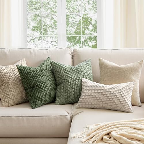 MIULEE Euro Sham Decorative Throw Pillow Covers 24x24 Sage Green Corduroy