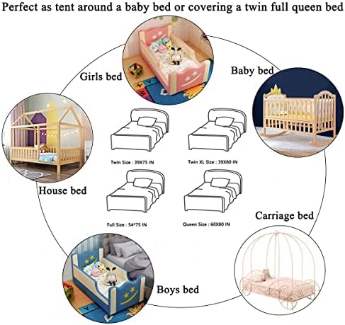 Bed Canopy with Lights for Girls,Gold Star Princess Crib Canopy Curtains,Extra Large Dome Mosquito Net Reading Nook Canopy for Kids Boys Twin Full Queen Size Bed,Fire Retardant Fabric