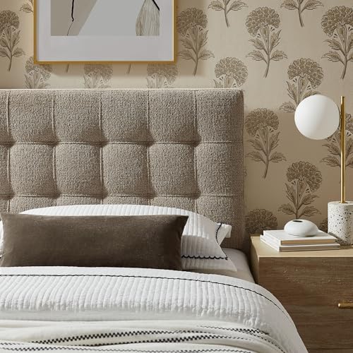 Modway Lily Twin Size Headboard with Biscuit Tufting in Taupe - Fabric Upholstery with Padded Design and 5 Height-Adjustable Mounts