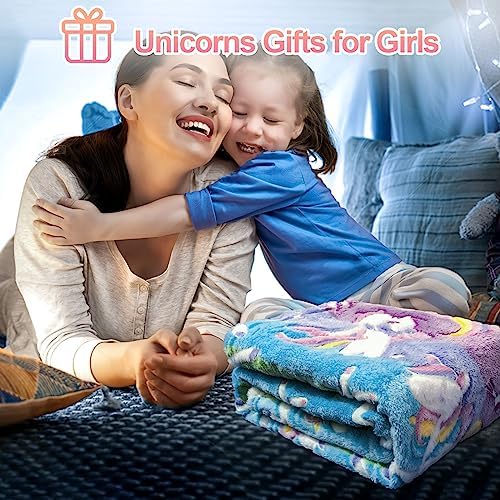 Unicorn Glow in The Dark Kids Blanket, Soft Fleece Throw 50"x60" for Girls & Boys, Ages 3-12