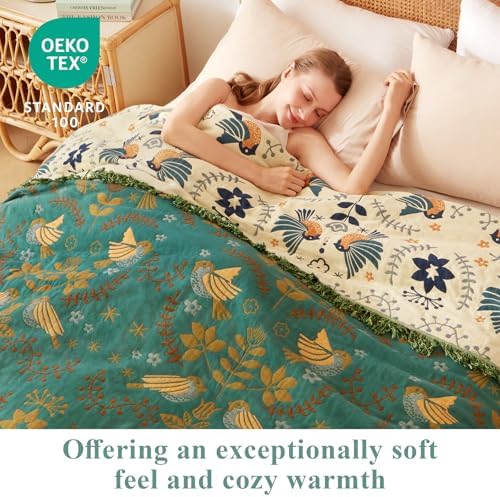 Boho Throw Blanket King Size for Bed, 100% Cotton Lightweight Fall