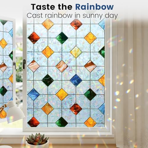 DKTIE Rainbow Stained Glass Window Film Decorative 23.6in X 118.1in