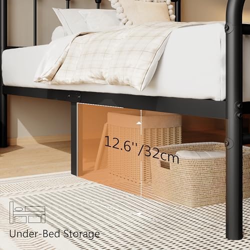 zunatu Twin Size Metal Bed Frame, Victorian Style Headboard and Footboard