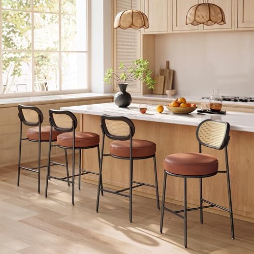 VASAGLE Bar Stools Set of 4, 25.1-Inch Counter Height, PE Rattan Back