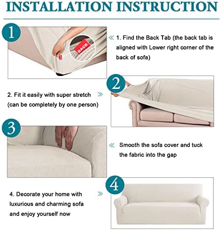 Flamingo P High Stretch Sofa Slipcover Non Slip Loveseat Covers for 2 Cushion Couch Washable Pet Furniture Protector Covers with Elastic Bottom, Thick Jacquard Fabric (Medium, Ivory)