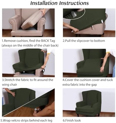 Turquoize Wingback Chair Covers 2 Piece Wing Chair Slipcover Stretch Slipcovers for Wingback Chairs Spandex Jacquard Fabric with Elastic Bottom Non-Slip Furniture Cover, Olive