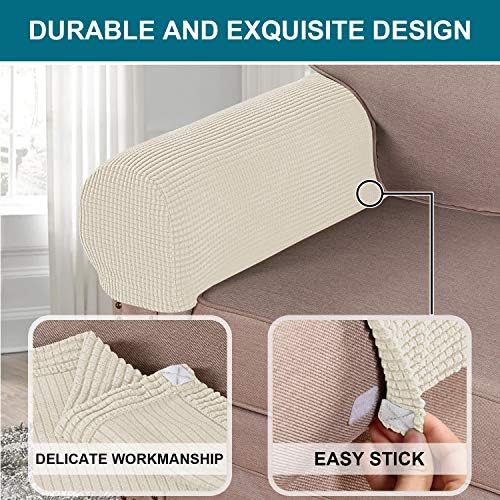 Turquoize Stretch Armrest Covers for Chairs and Sofas Couch Arm Covers for Sofa Spandex Jacquard Armrest Cover Anti-Slip Furniture Protector Armchair Slipcovers for Recliner Set of 2, Natural