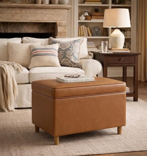 Spatial Order 24" Dinah Collection Storage Ottoman - Carmel Faux Leather