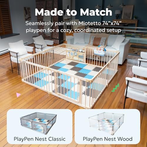 MioTetto Baby Play Mat, Soft Foam Floor Tiles for Kids. Adjustable Interlocking Foam Tiles, Fits with 74x74 Playpen Baby mat for Crawling & Development, Safe & Non-Toxic Playmat for Babies 6-12 Months
