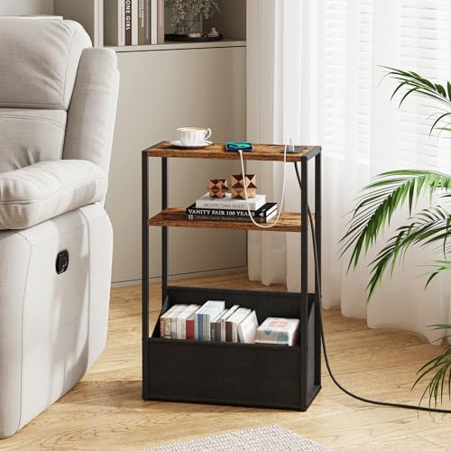 TUTOTAK Narrow Side Tables with Charging Station, Slim End Tables Set of 2