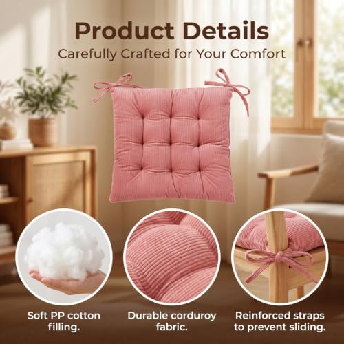 HLOVME Corduroy Chair Cushion with Ties Ultra Soft Warm Floor Cushion for Kids Reading Nook Comfortable Square Seat Cushion for Adult 15.7”x15.7” Set of 2, Cosmos