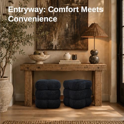 Get Set Style 360° Swivel Flower Ottoman, Linen Vanity Stool Footrest with 300LBS Capacity, No Assembly Small Space Accent Chair for Living Room Bedroom Entryway (Lux Black Gold)