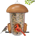 LONA Bird Feeder with 3 Compartments, Dome Bird Feeder for Outdoors, Brown